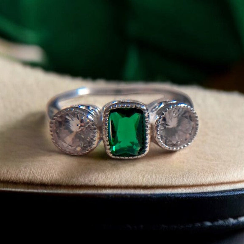 Lab Emerald Moonrise Ring