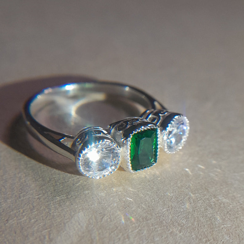 Lab Emerald Moonrise Ring