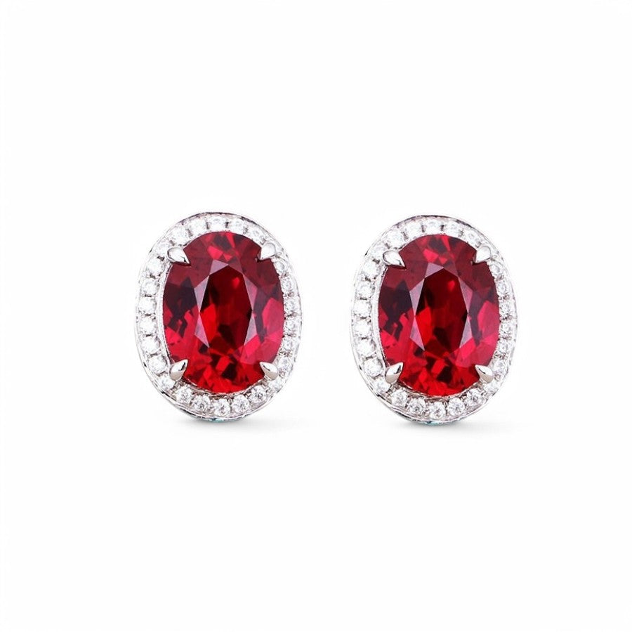 1.76CT Oval cut Lab Ruby Halo Studs - djoyr
