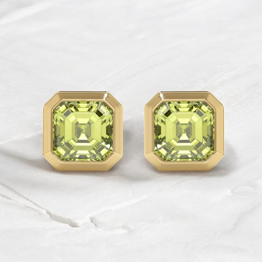Cushion Cut Peridot Solitaire Bezel Studs - djoyr