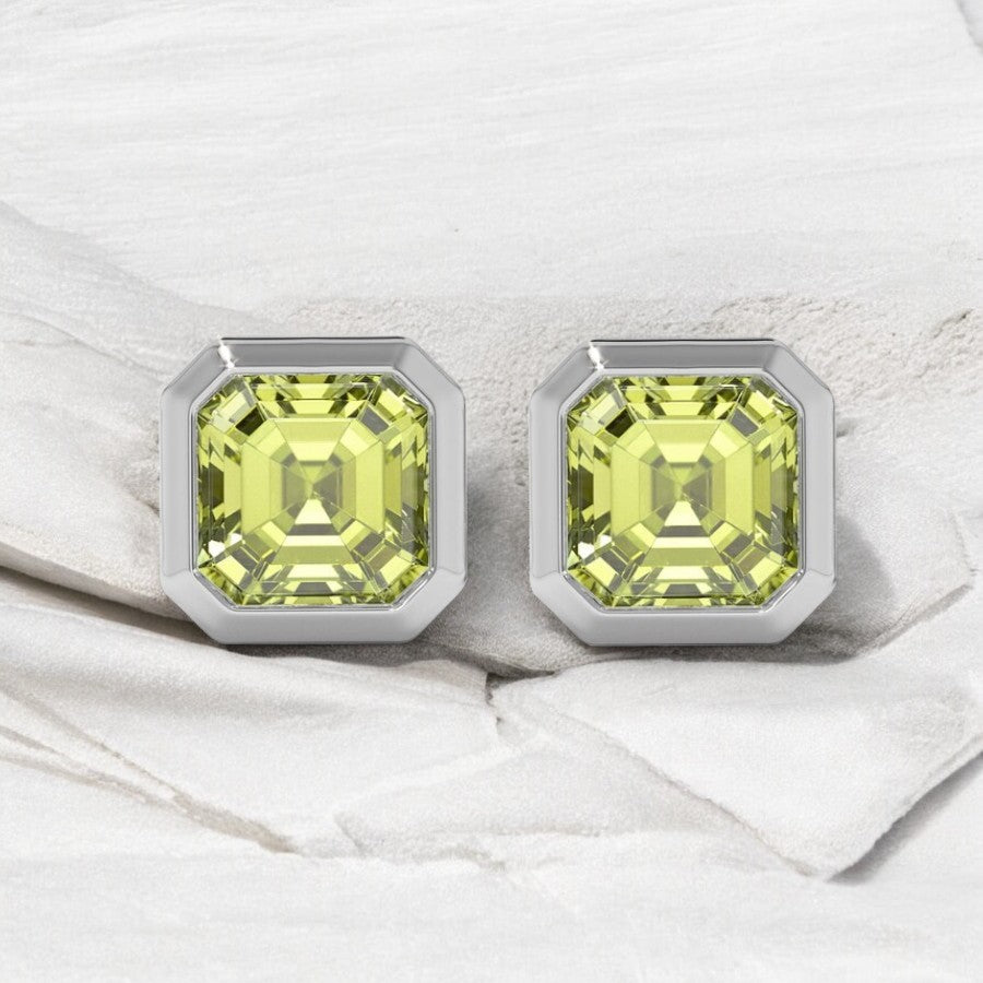 Cushion Cut Peridot Solitaire Bezel Studs - djoyr