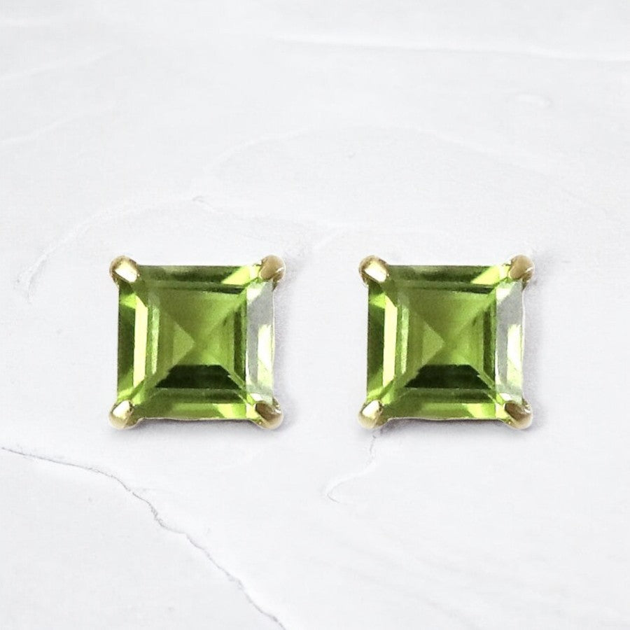 Lush Gleam  Princess-Cut Peridot Solitaire Studs - djoyr
