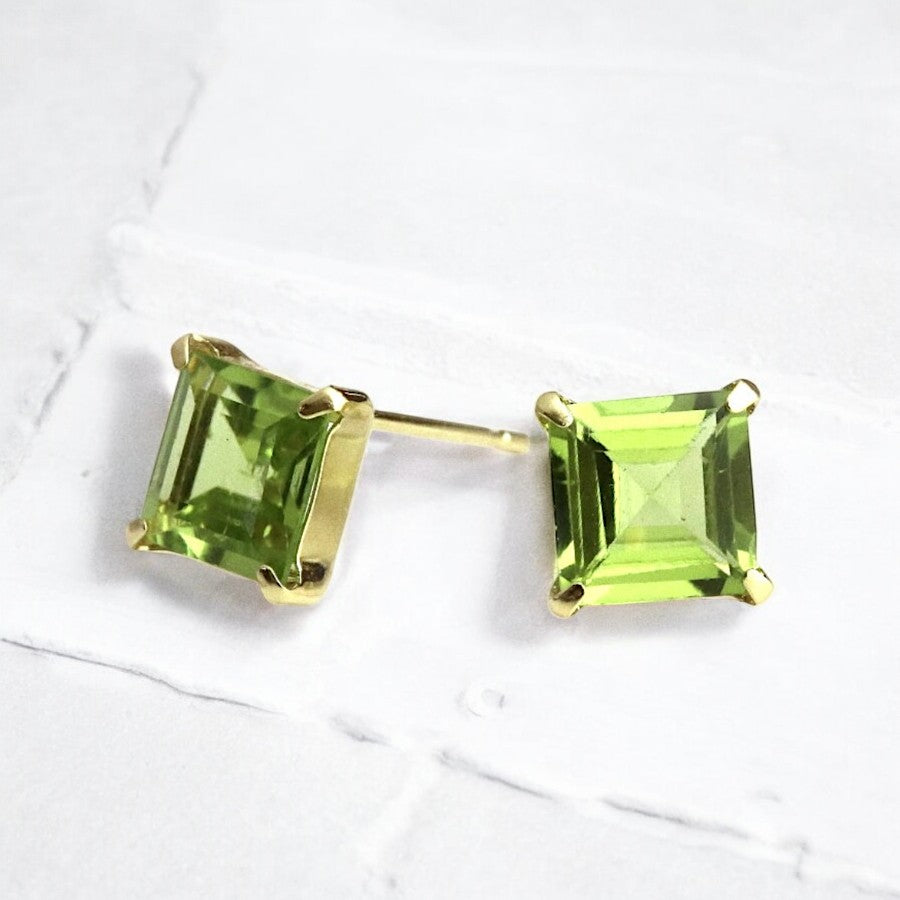 Lush Gleam  Princess-Cut Peridot Solitaire Studs - djoyr
