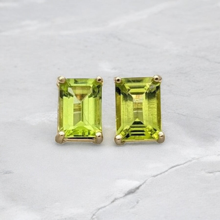 Emerald Cut Empire Peridot Solitaire Studs - djoyr