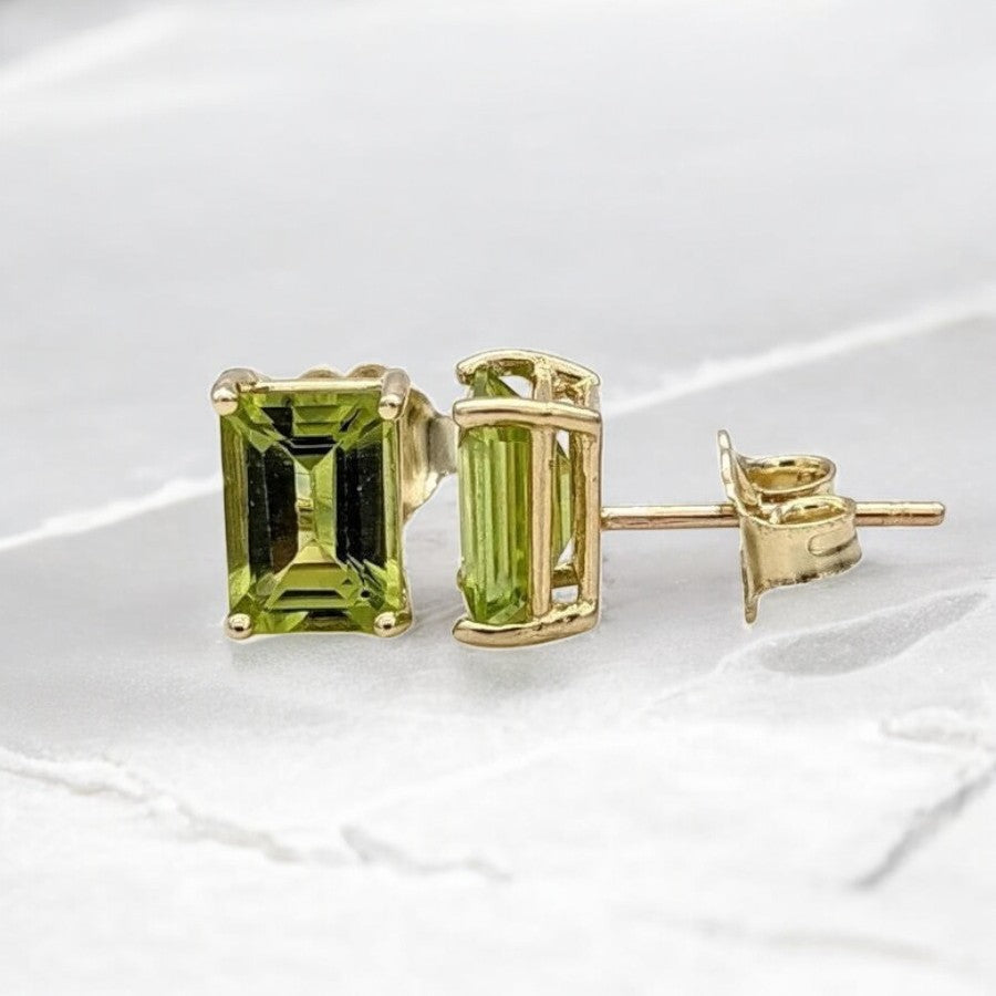 Emerald Cut Empire Peridot Solitaire Studs - djoyr