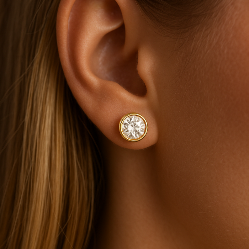 Bezel Set Moissanite Solitaire Stud Earrings - djoyr