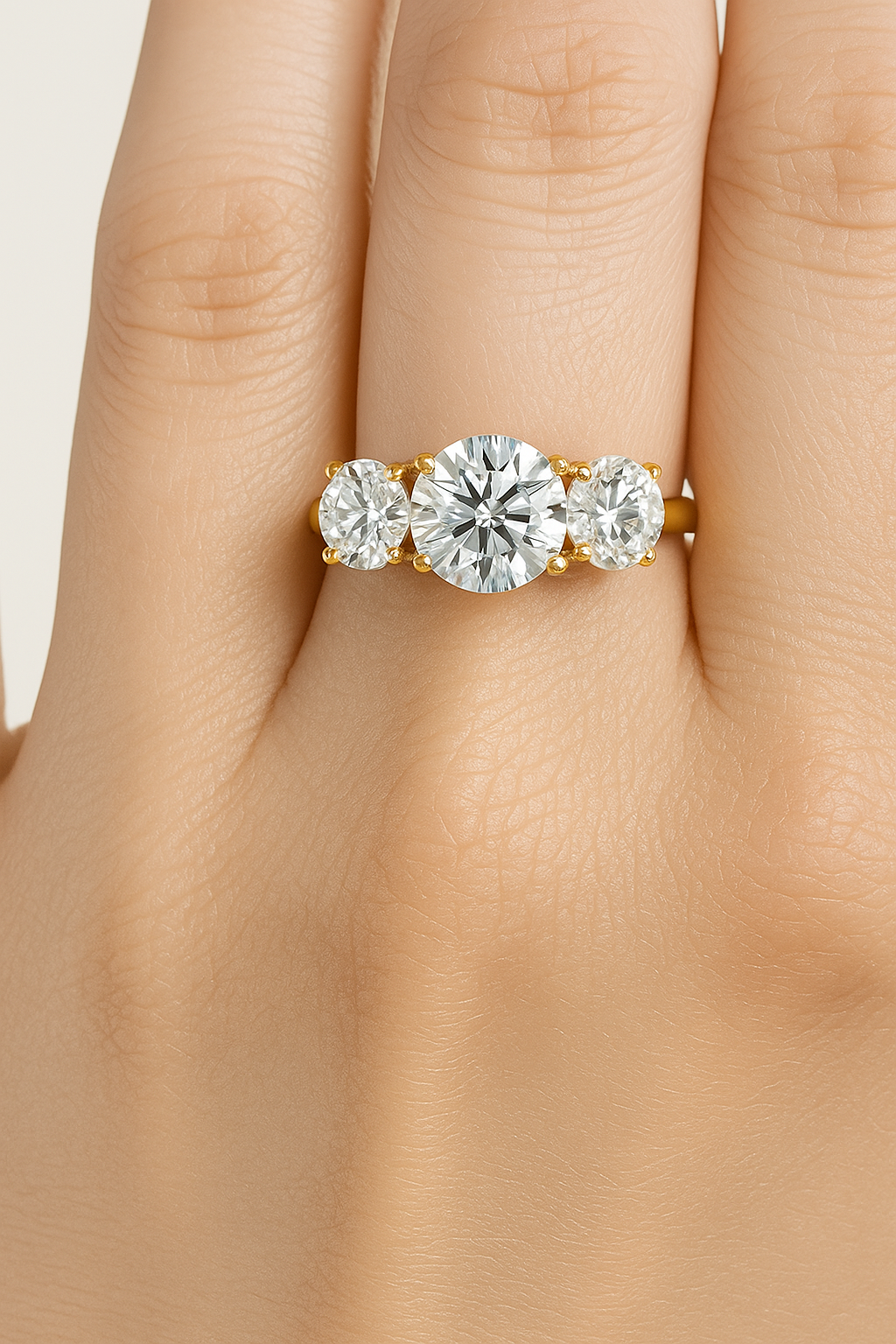 Lab Grown 3-Stone Round Cut Diamond Engagement Ring