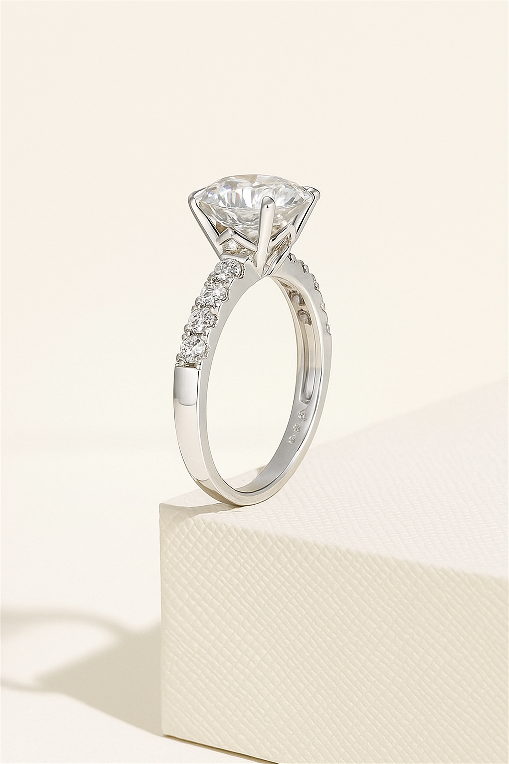 Round Cut Lab Diamond Solitaire Engagement Ring with Side Accents