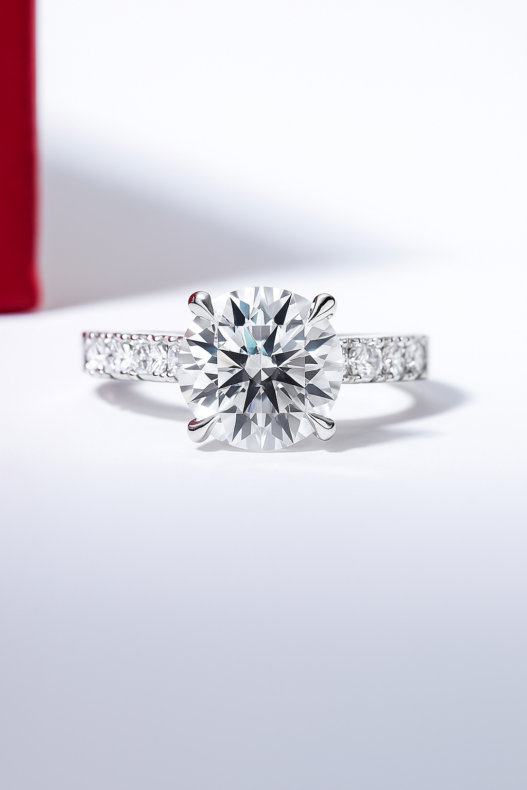Round Cut Lab Diamond Solitaire Engagement Ring with Side Accents