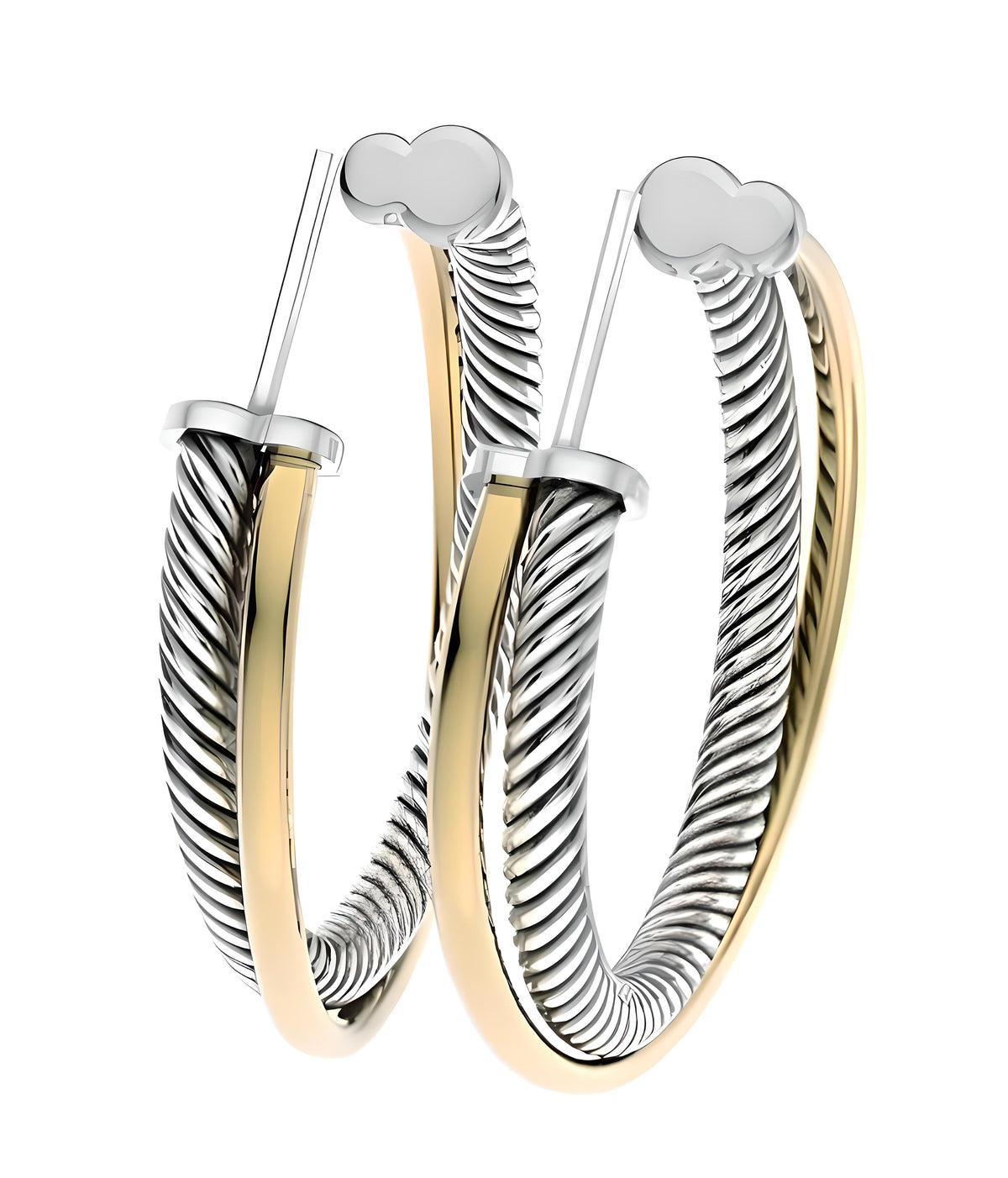 1 .3 Inch (33mm) Crossover Two-Tone Hoop Earrings in 925 Sterling Silver – Stylish and Elegant Design