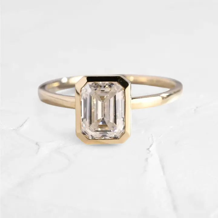 1CT Emerald Cut Moissanite Bezel Ring - djoyr