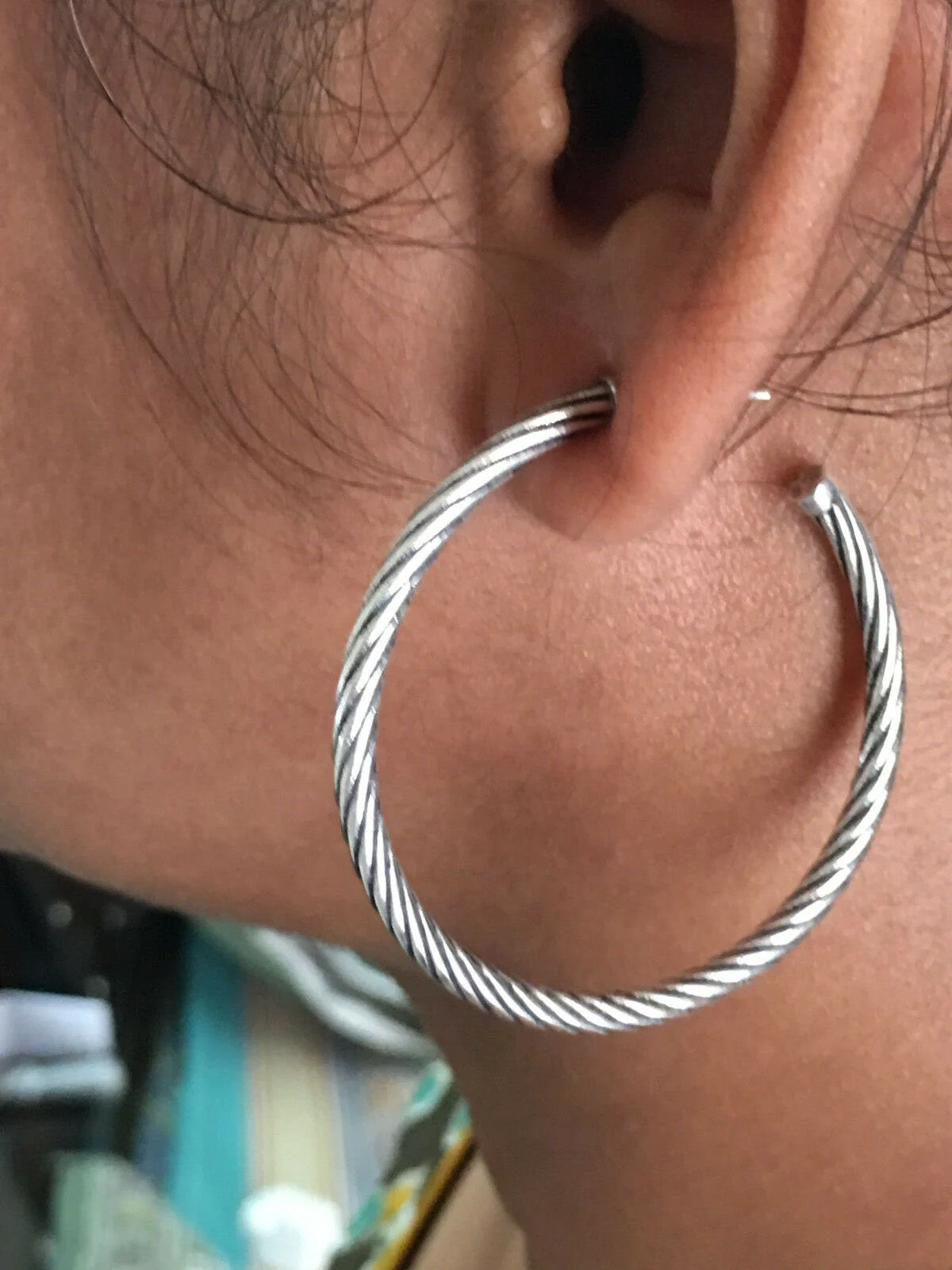 2.15 Inch (54mm) Cable Classic 925 Sterling Silver Oxidized Large Hoop Earrings