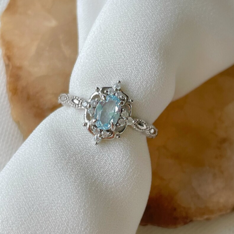 Vintage Helio Aquamarine Ring in Silver