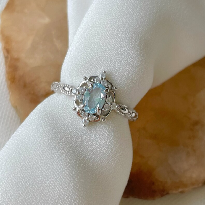 Vintage Helio Aquamarine Ring in Silver - djoyr
