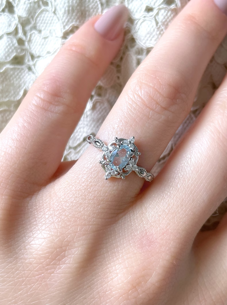 Vintage Helio Aquamarine Ring in Silver