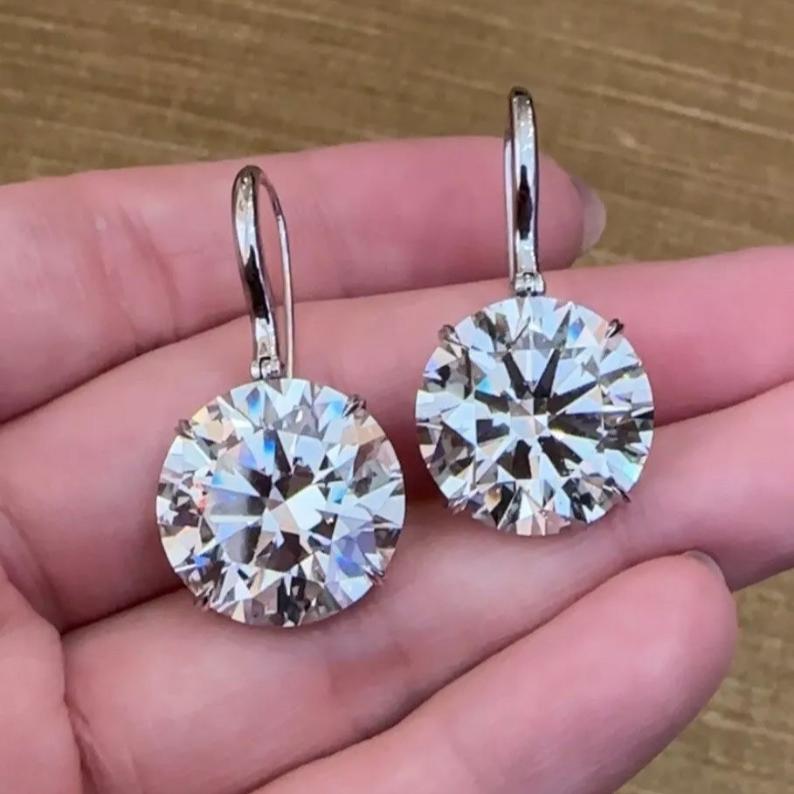 Round Shaped Moissanite Drop Earrings