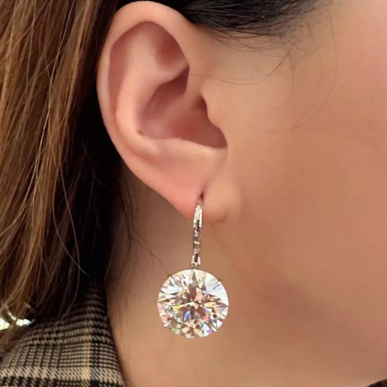 Round Shaped Moissanite Drop Earrings