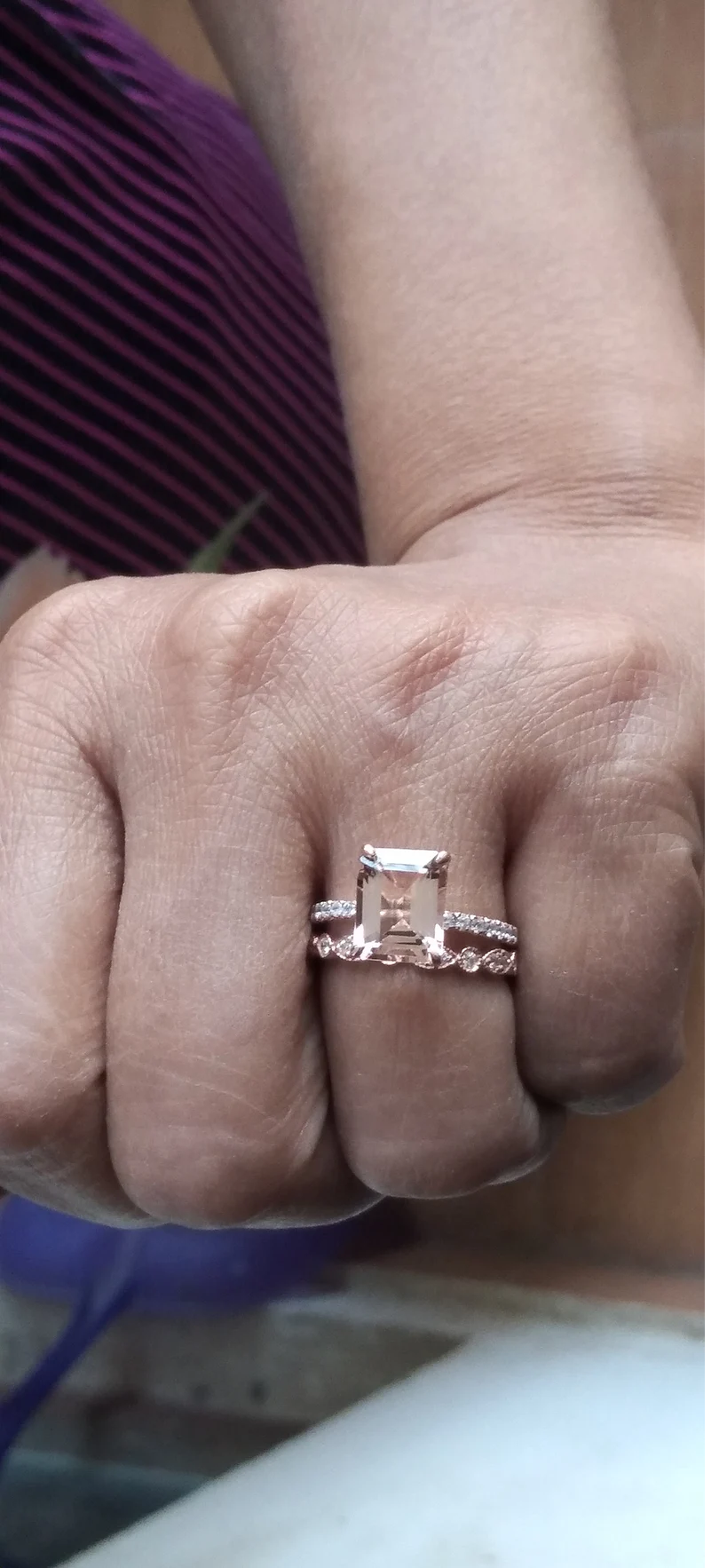 Natural Emerald Cut Morganite Ring Set