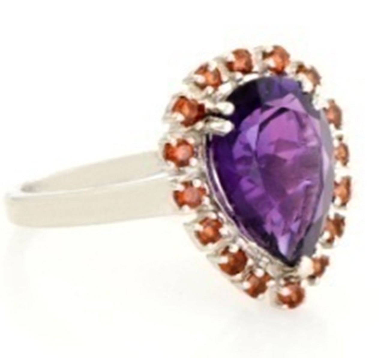 Pear Natural African Amethyst Ring accent with Garnet,14K Solid Gold Emerald Ring, Purple Amethyst Engagement Ring, February Birthstone Ring