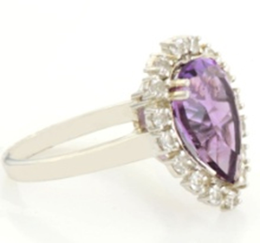Pear Natural African Amethyst Ring accent with Moissanite,14K Solid Gold Emerald Ring, Purple Amethyst Engagement Ring, February Birthstone