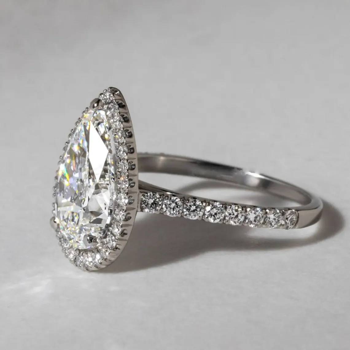 Classic Pear Moissanite Halo Ring in Silver - djoyr