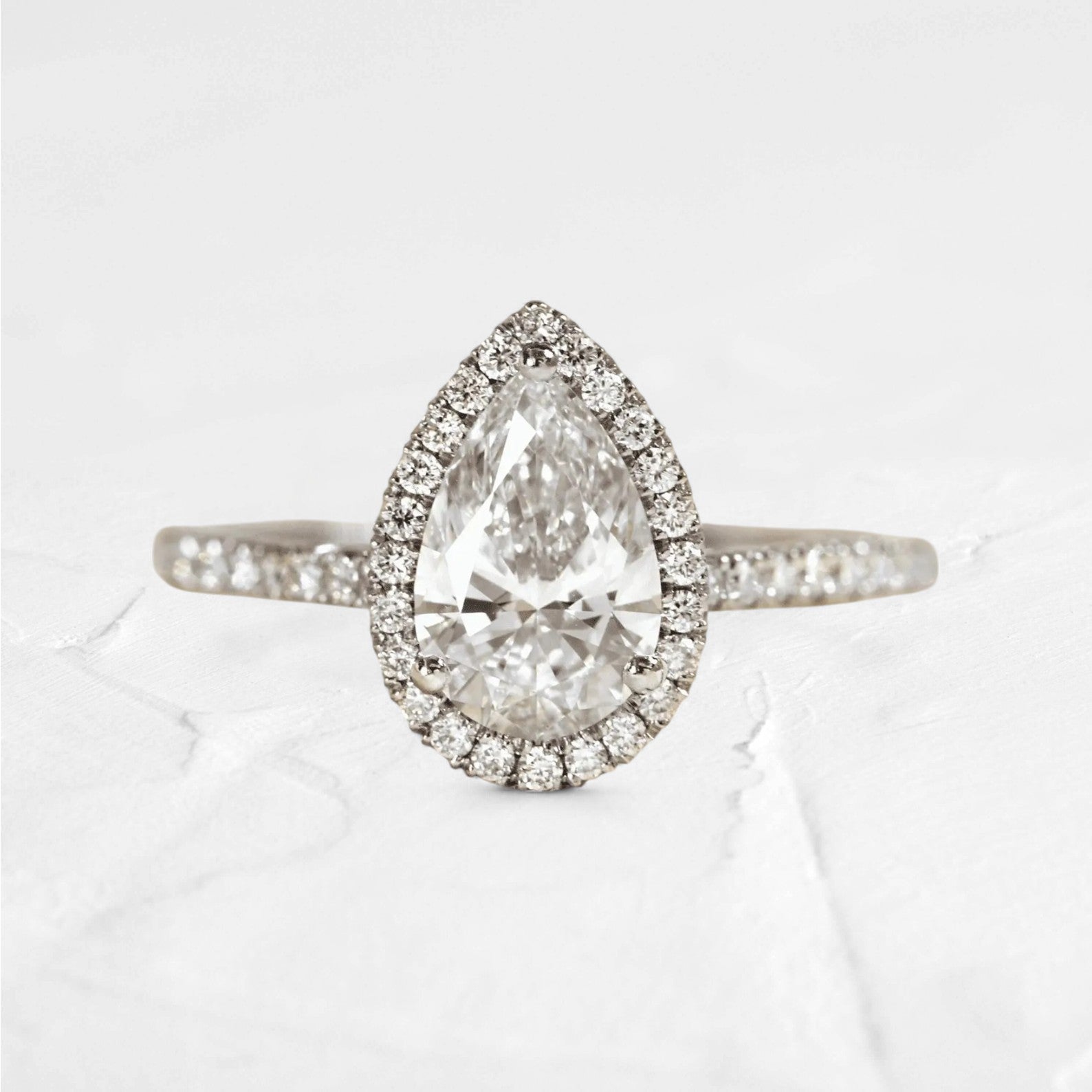 Classic Pear Moissanite Halo Ring in Silver - djoyr