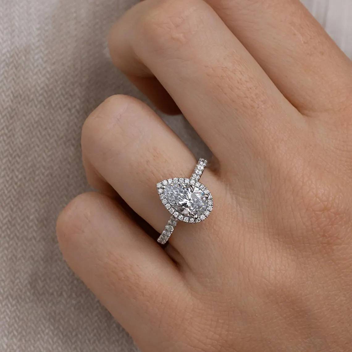 Classic Pear Moissanite Halo Ring in Silver - djoyr