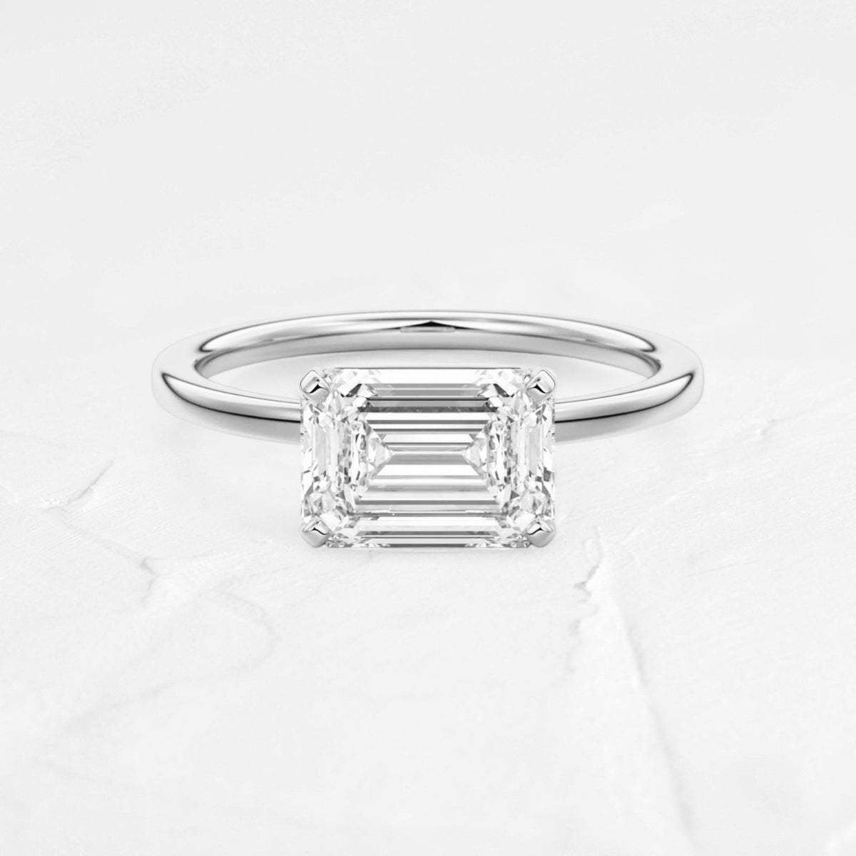 East-West Emerald Lab Diamond Silver Ring - djoyr