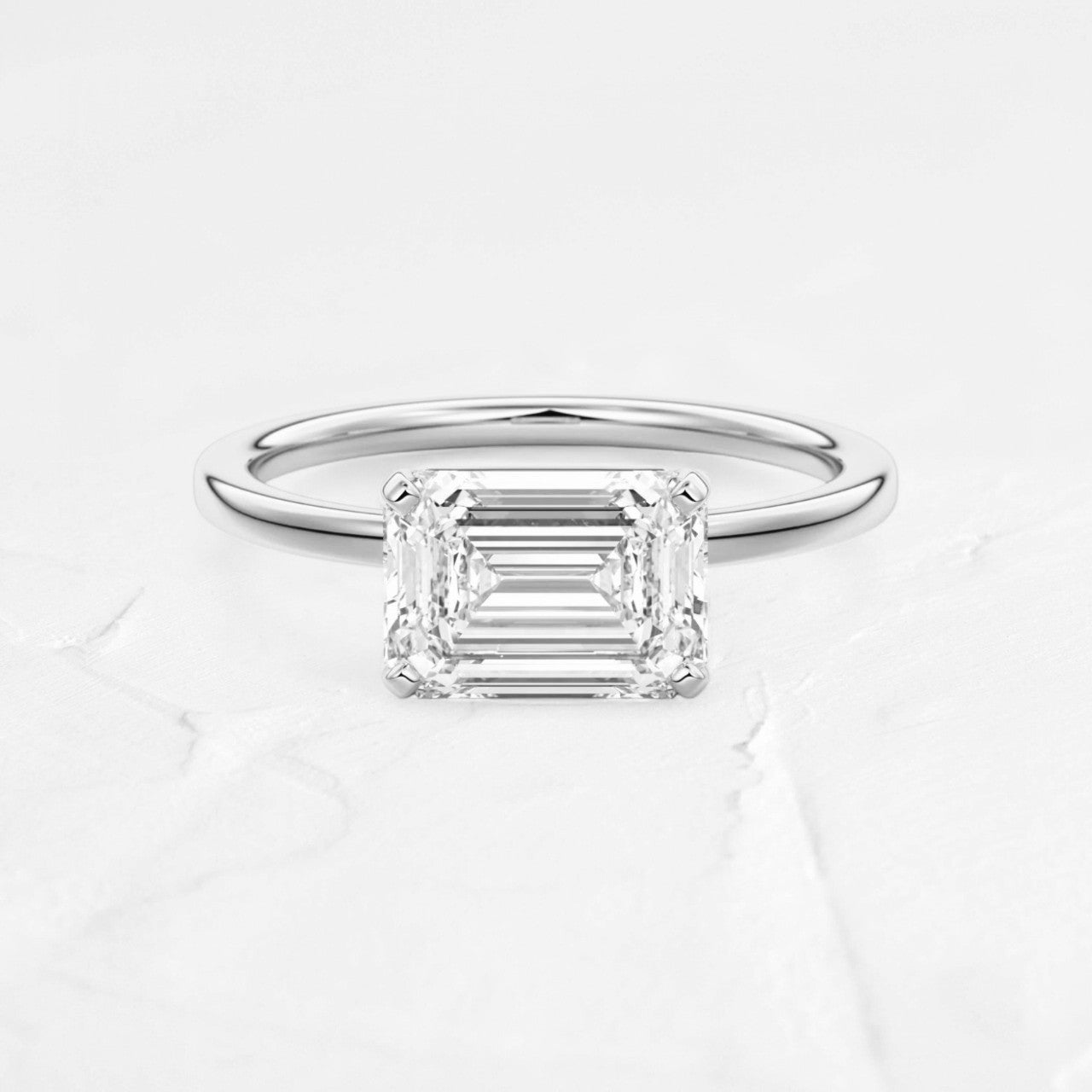 East-West Emerald Lab Diamond Silver Ring - djoyr