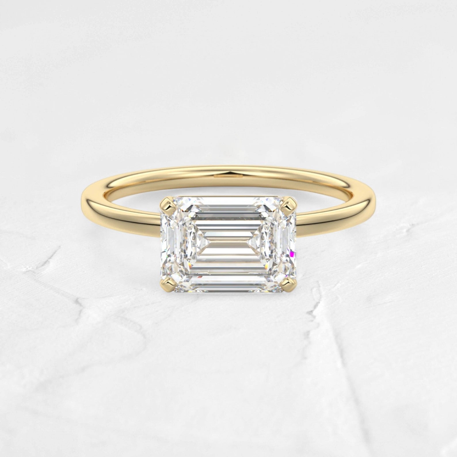 East-West Emerald Lab Diamond Solitaire Ring - djoyr