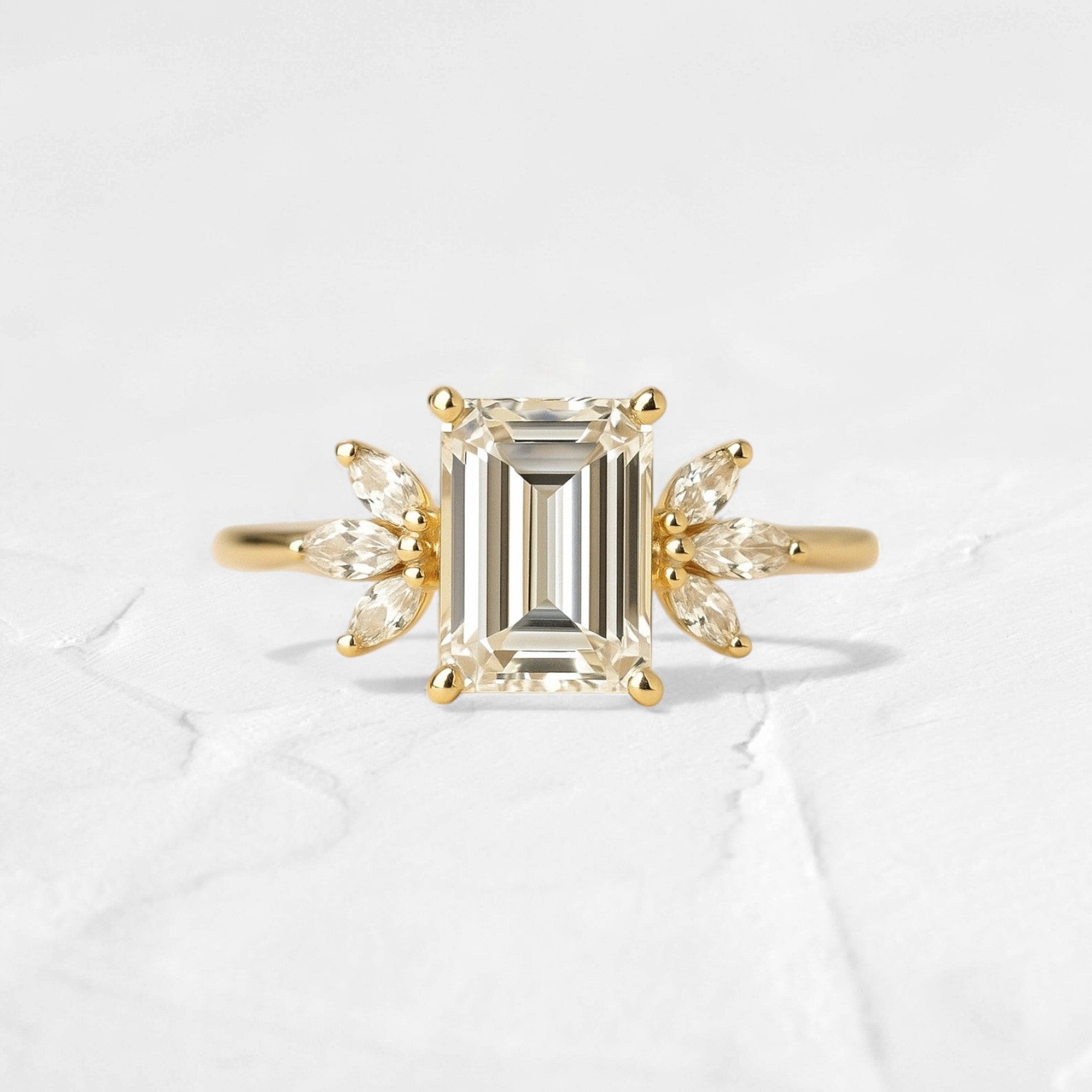 Moissanite Starlit Emerald cut Quill Ring - djoyr