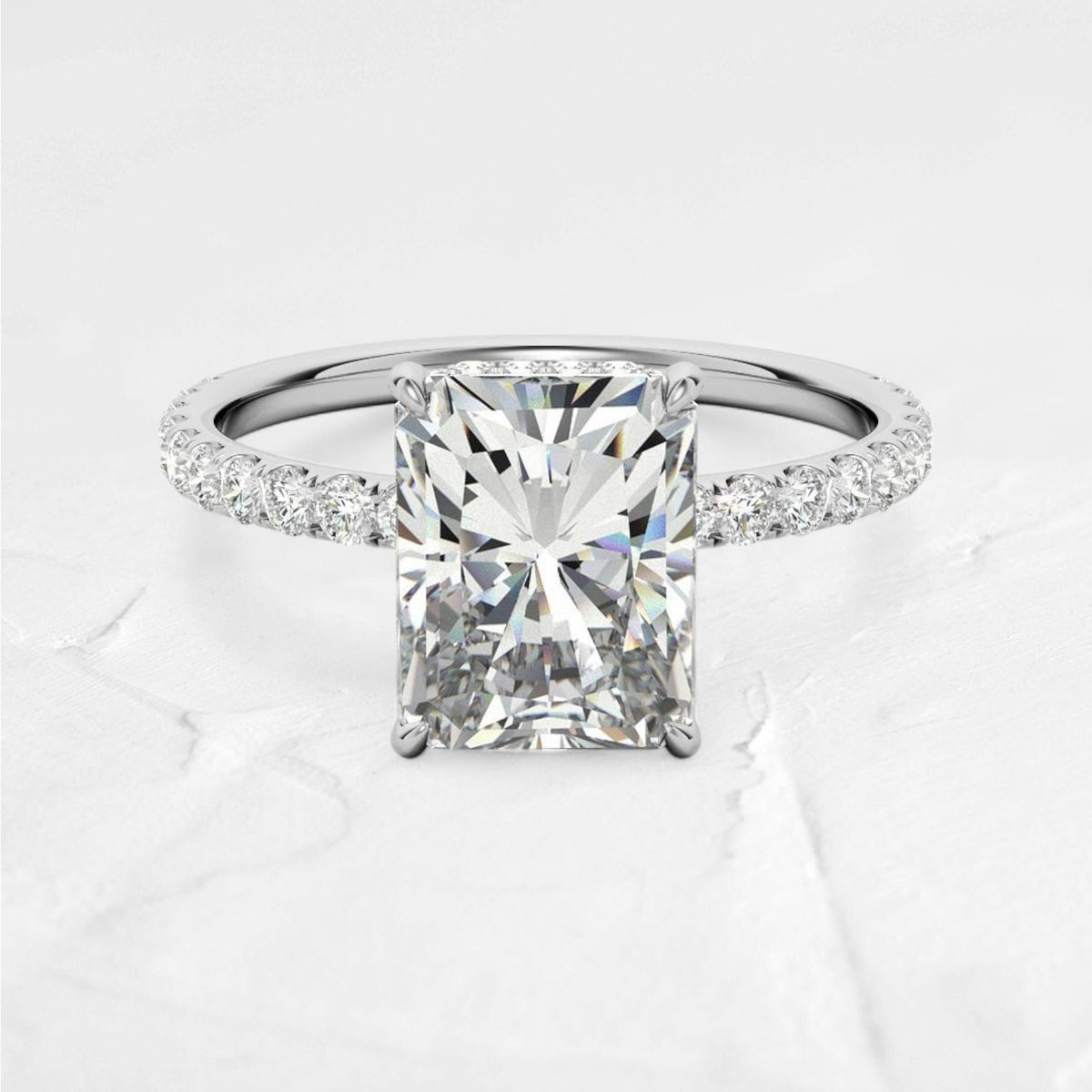 Emerald Cut Lab Diamond Hidden Halo Ring - djoyr