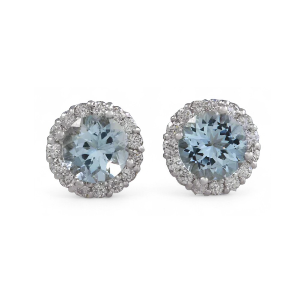 Aquamarine Halo Studs