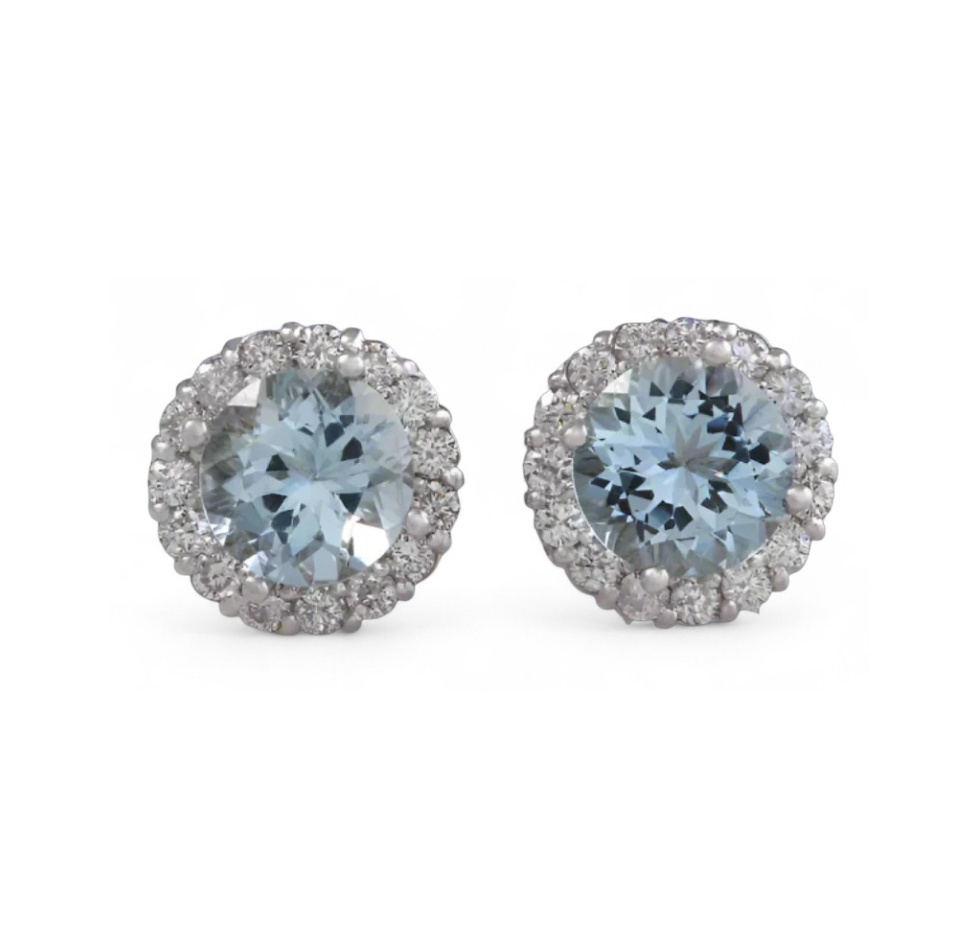 Aquamarine Halo Studs - djoyr