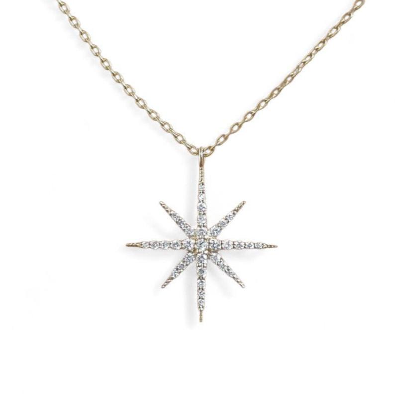 Beacon Necklace featuring a delicate North Star pendant with 33 lab-grown diamonds, set in a minimalist design for a subtle sparkle, symbolizing guidance and inner light.