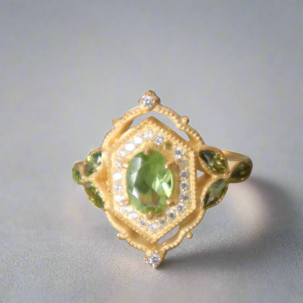 Peridot engagement Ring with diamonds