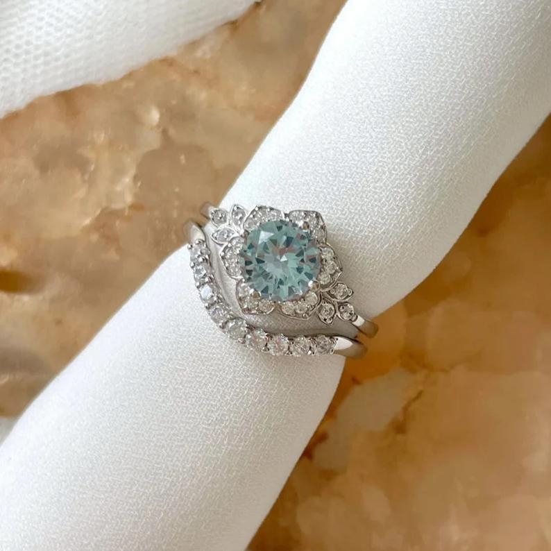 Vintage Natural Aquamarine Rings Set