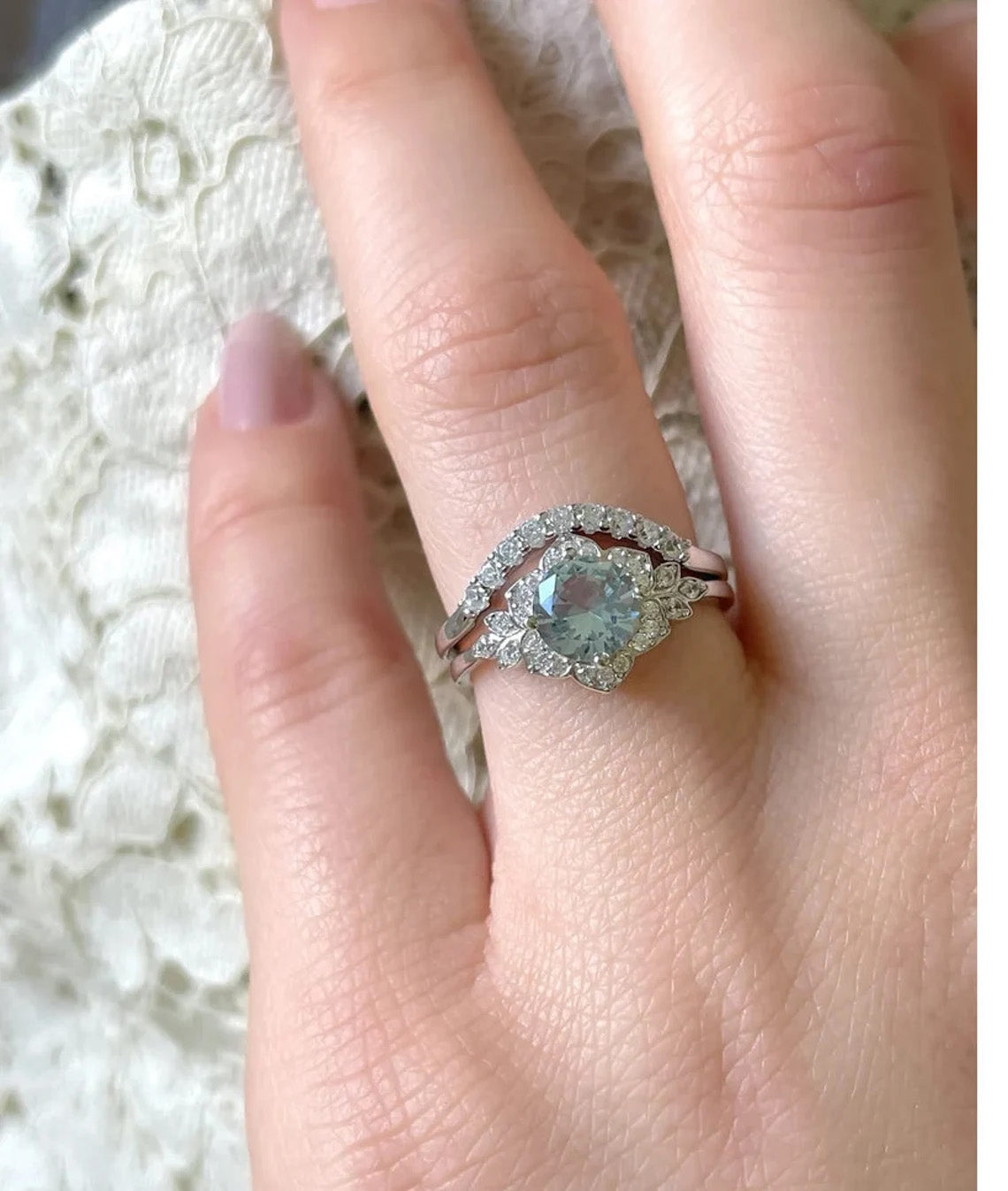 Vintage Natural Aquamarine Rings Set