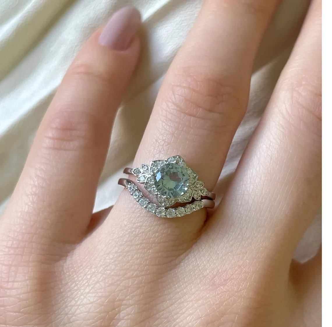 Vintage Natural Aquamarine Rings Set