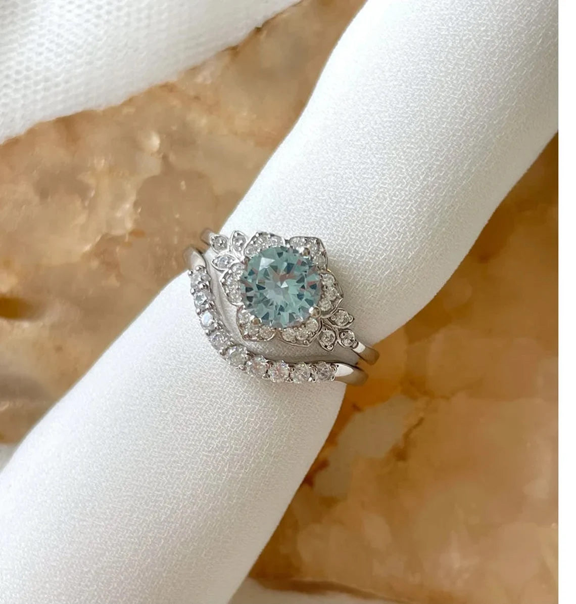 Vintage Natural Aquamarine Rings Set