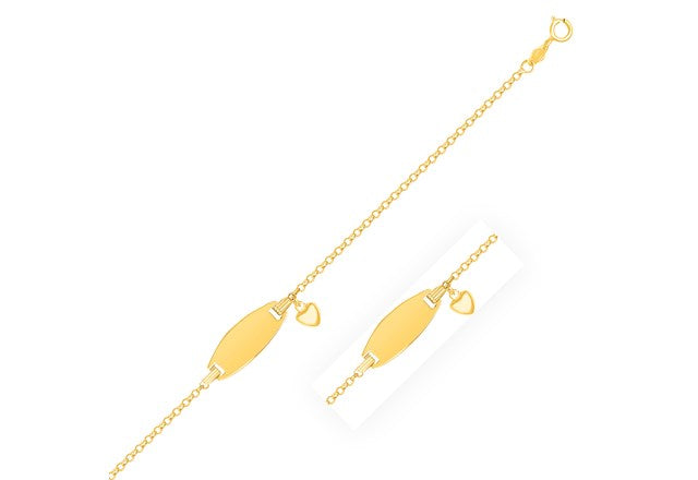 14k Yellow Gold Cable Chain ID Bracelet for Kids with Heart Charm - djoyr