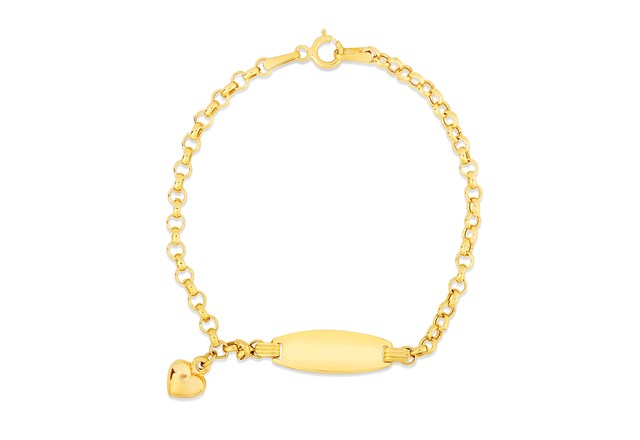 14k Yellow Gold Cable Chain ID Bracelet for Kids with Heart Charm - djoyr