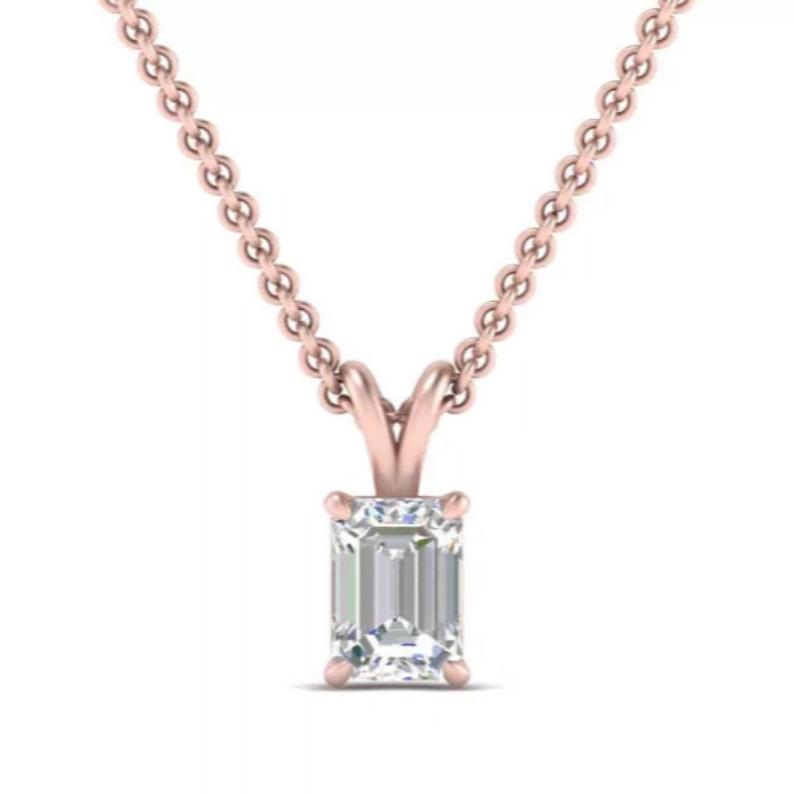 Emerald Cut Moissanite Solid Gold Necklace - djoyr