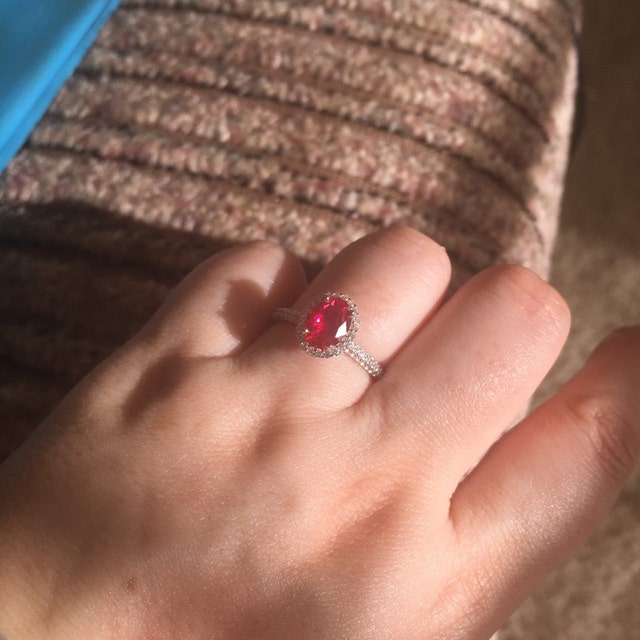 Lab Grown Ruby Ring with Moissanite halo