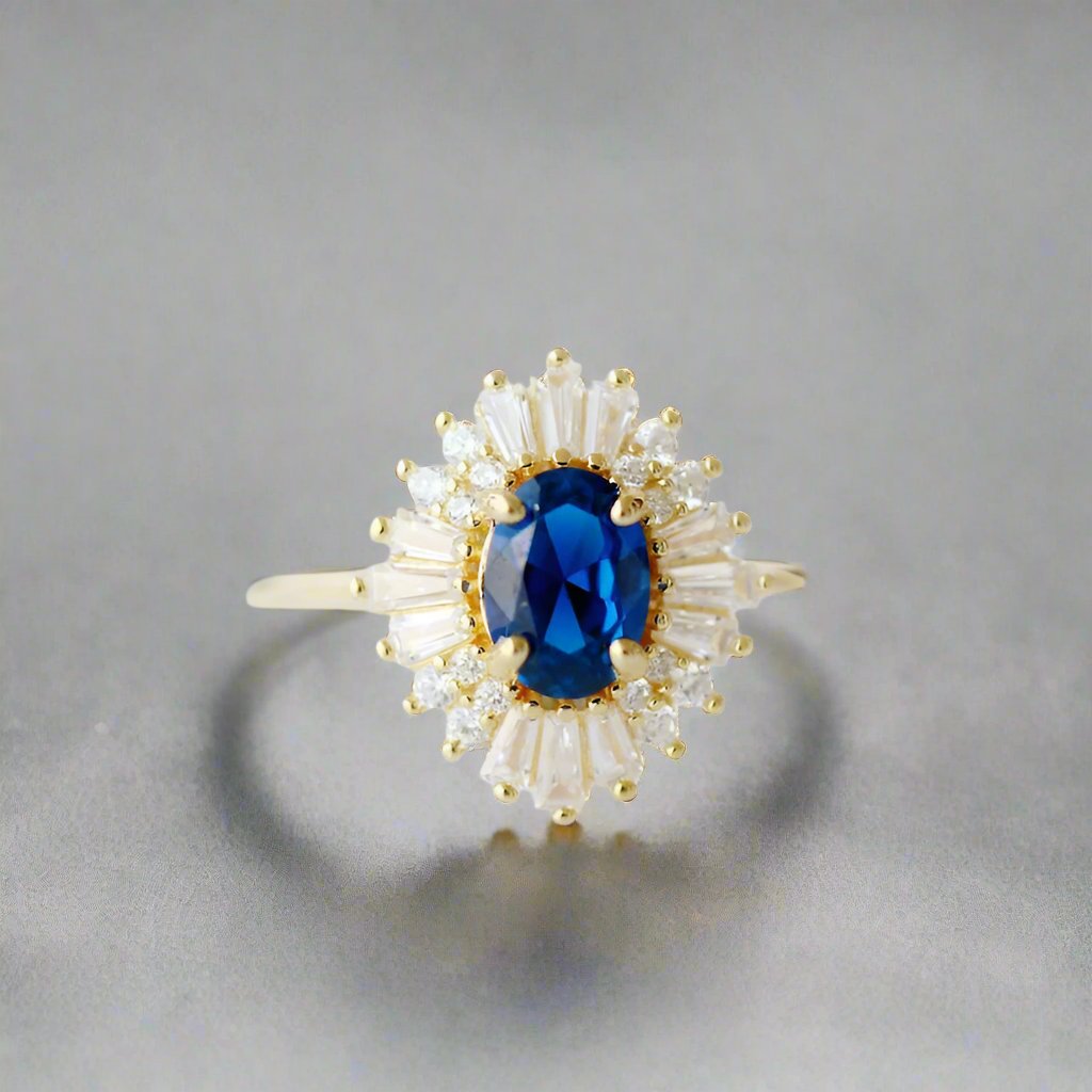 Radiant Victorian Sapphire Ring in Yellow Gold Vermeil - djoyr