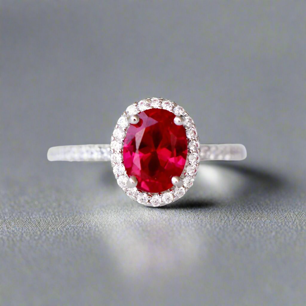 Natural Ruby Ring with Moissanite halo - djoyr