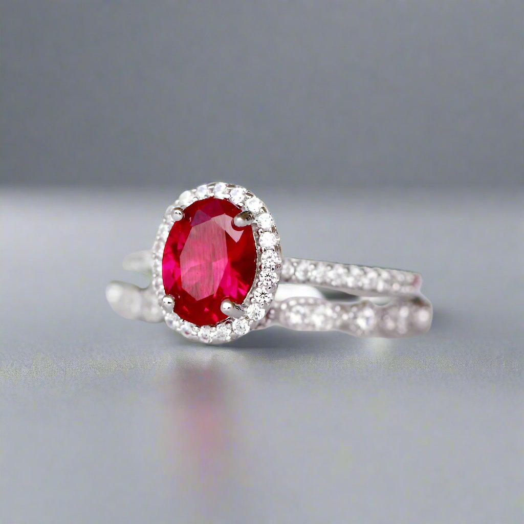 Natural Ruby Ring with Moissanite halo - djoyr
