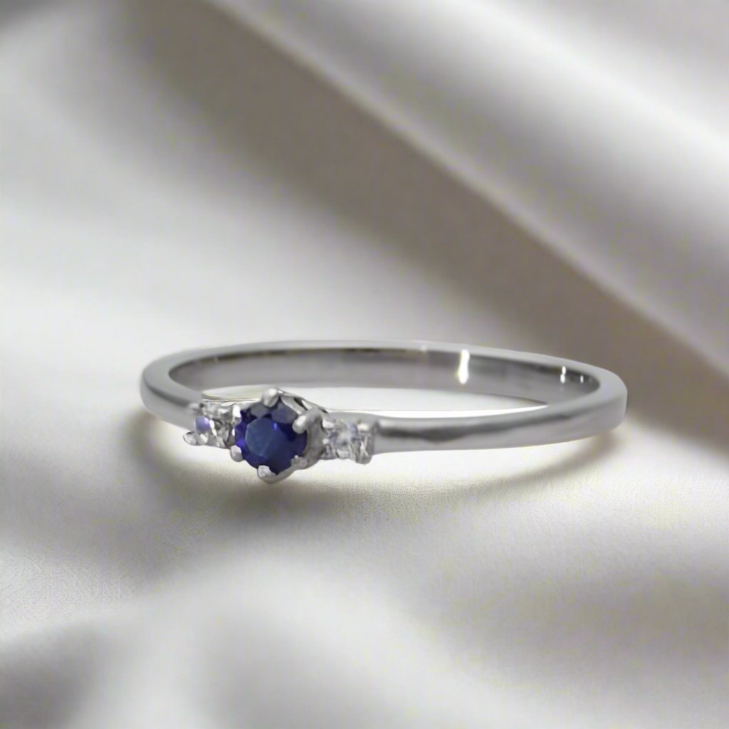 Lab Blue Sapphire Three-Stone Ring - djoyr