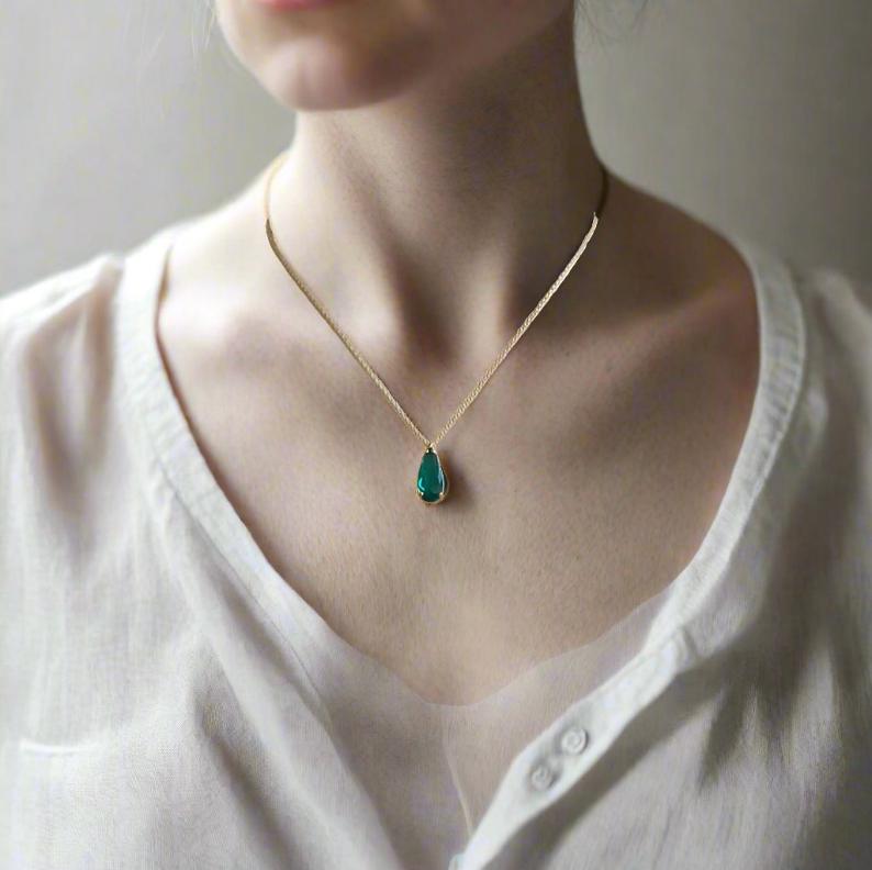 Lab Emerald Teardrop Pendent