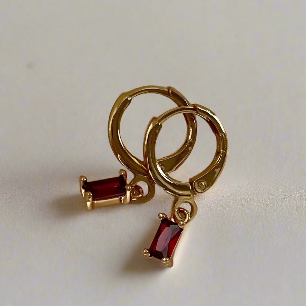 Lab Ruby Baguette Hoops